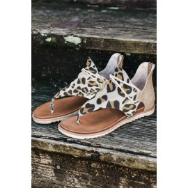Leopard Printed Zipper Flat Sandals